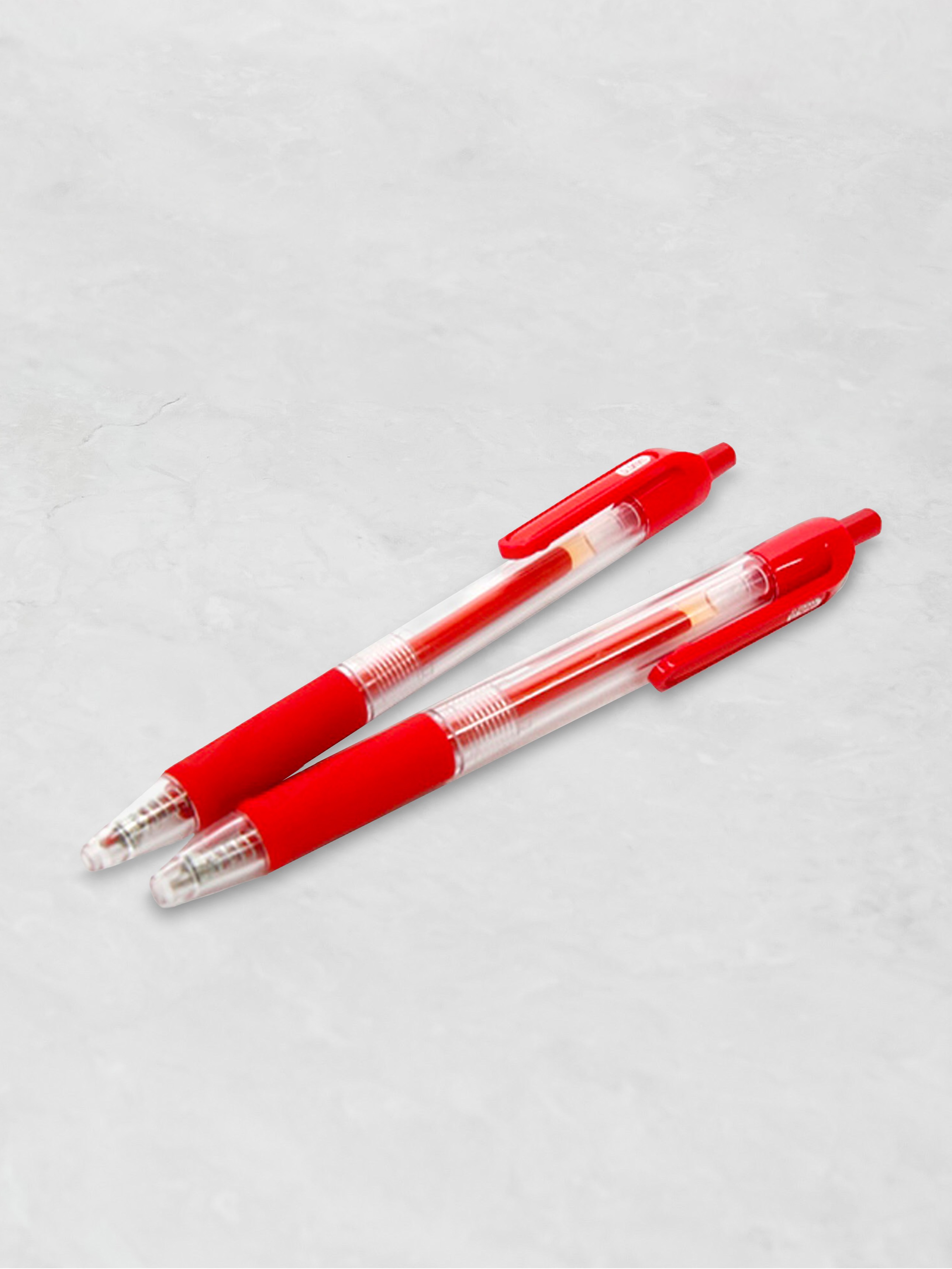 按动中性笔 · 红色0.5mm · 2支 · 노크식 젤펜 · 빨강 0.5mm · 2개 · Retractable Gel Pens · Red 0.5mm · 2 pack